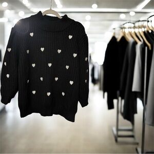 Anthropologie Black Sweater with White Heart Accents